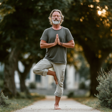 Літня людина медитує в природі